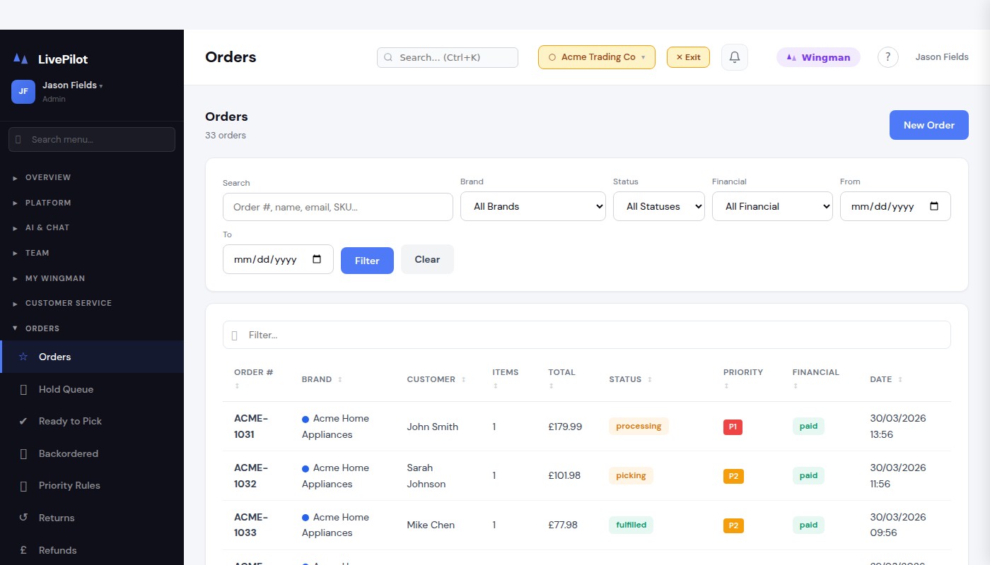 Order Management Interface